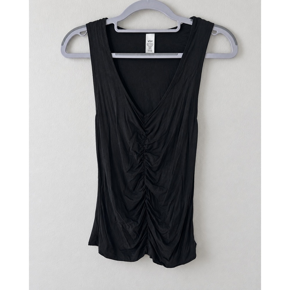 Victoria's Secret VSX Black Ruched V-Neck Tank S 12" Pit-to-Pit